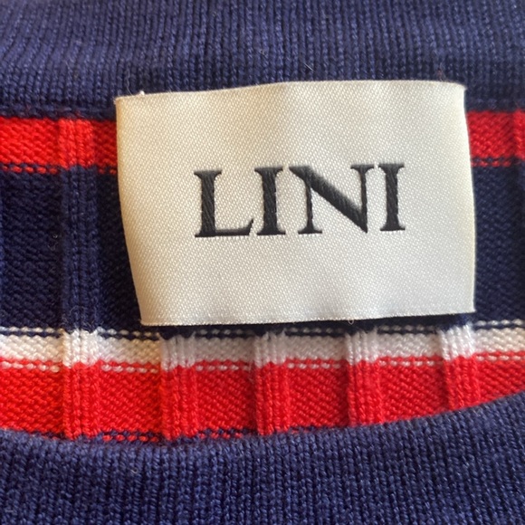 Lini Marla Striped Juliet Sleeve Esther Sweater Top Blue Red Stripe Med like new - Picture 6 of 14